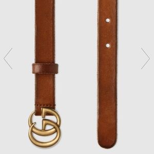 AUTHENTIC Gucci Brown Leather Belt with Gold Double G Buckle 0.8”